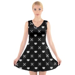 White Pixel Skull Pirate V-neck Sleeveless Skater Dress by jumpercat