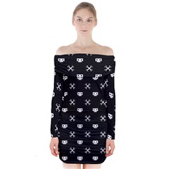 White Pixel Skull Pirate Long Sleeve Off Shoulder Dress by jumpercat