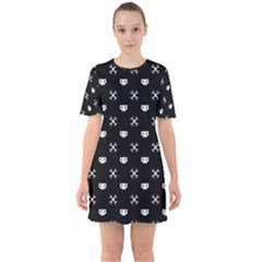 White Pixel Skull Pirate Sixties Short Sleeve Mini Dress by jumpercat