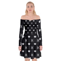 White Pixel Skull Pirate Off Shoulder Skater Dress by jumpercat