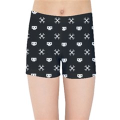 White Pixel Skull Pirate Kids Sports Shorts by jumpercat