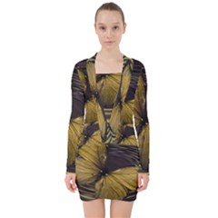 Butterfly Insect Wave Concentric V-neck Bodycon Long Sleeve Dress by Celenk