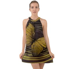 Butterfly Insect Wave Concentric Halter Tie Back Chiffon Dress by Celenk