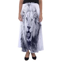 Lion Wildlife Art And Illustration Pencil Flared Maxi Skirt by Celenk