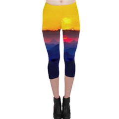 Austria Landscape Sky Clouds Capri Leggings  by BangZart