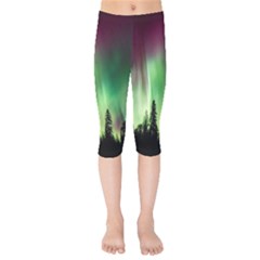 Aurora Borealis Northern Lights Kids  Capri Leggings  by BangZart