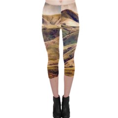 Iceland Mountains Sky Clouds Capri Leggings  by BangZart