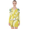 Lemon Fruit Green Yellow Citrus V-neck Bodycon Long Sleeve Dress View1