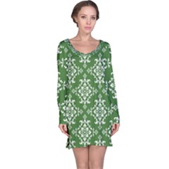 St Patrick S Day Damask Vintage Long Sleeve Nightdress by BangZart