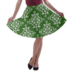 St Patrick S Day Damask Vintage A-line Skater Skirt by BangZart