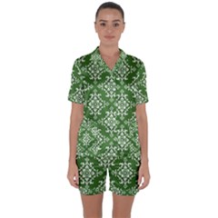 St Patrick S Day Damask Vintage Satin Short Sleeve Pyjamas Set by BangZart