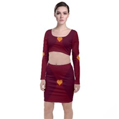 Heart Red Yellow Love Card Design Long Sleeve Crop Top & Bodycon Skirt Set by BangZart