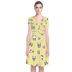 Panda Pattern Short Sleeve Front Wrap Dress by Valentinaart