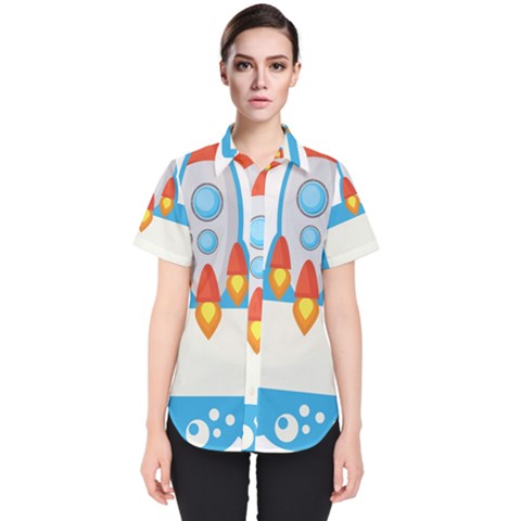 Rocket Spaceship Clip Art Clipart Women s Short Sleeve Shirt by Celenk