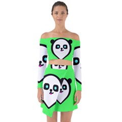 Panda Bear Off Shoulder Top With Skirt Set by Celenk