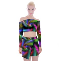 Peacock Bird Animal Feather Off Shoulder Top With Mini Skirt Set by Celenk