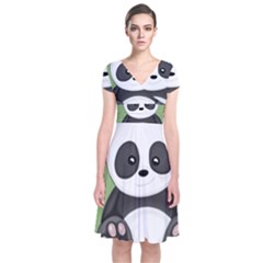 Cute Panda Short Sleeve Front Wrap Dress by Valentinaart