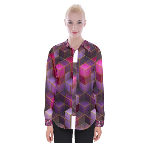 Cube Surface Texture Background Womens Long Sleeve Shirt by Celenk