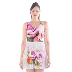 Flower Roses Art Abstract Scoop Neck Skater Dress by Celenk