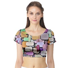 Background Painted Squares Art Short Sleeve Crop Top by Celenk