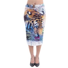 Tiger Drink Animal Art Abstract Midi Pencil Skirt by Celenk