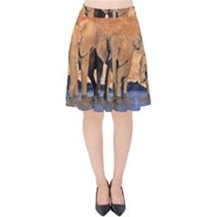 Elephants Animal Art Abstract Velvet High Waist Skirt by Celenk