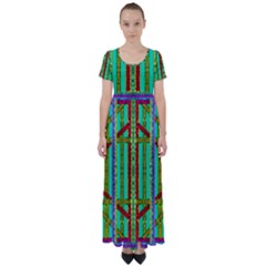 Gift Wrappers For Body And Soul In  A Rainbow Mind High Waist Short Sleeve Maxi Dress by pepitasart