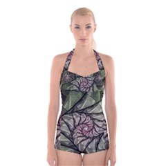 Fractal Flowers Floral Fractal Art Boyleg Halter Swimsuit  by Celenk