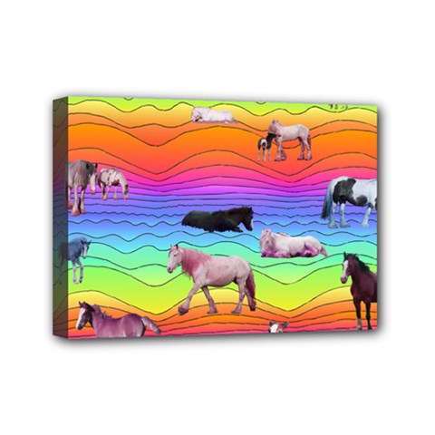 Horses In Rainbow Mini Canvas 7  X 5  by CosmicEsoteric