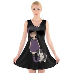 Dolly Girl And Dog V-neck Sleeveless Skater Dress by Valentinaart