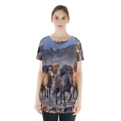 Horses Stampede Nature Running Skirt Hem Sports Top by Celenk