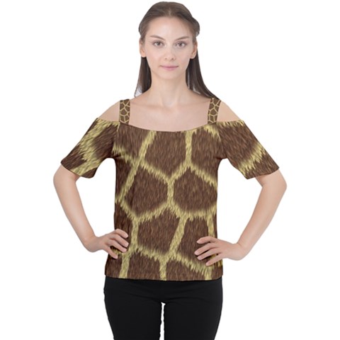 Background Texture Giraffe Cutout Shoulder Tee by Celenk