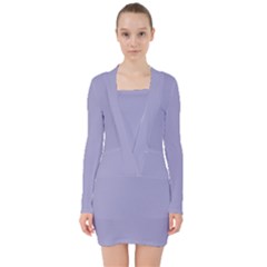 Grey Violet V-neck Bodycon Long Sleeve Dress by snowwhitegirl