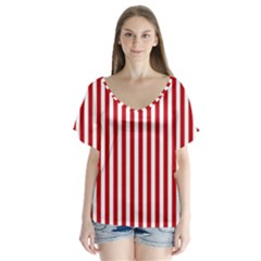 Red Stripes V-neck Flutter Sleeve Top by jumpercat