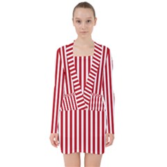 Red Stripes V-neck Bodycon Long Sleeve Dress by jumpercat