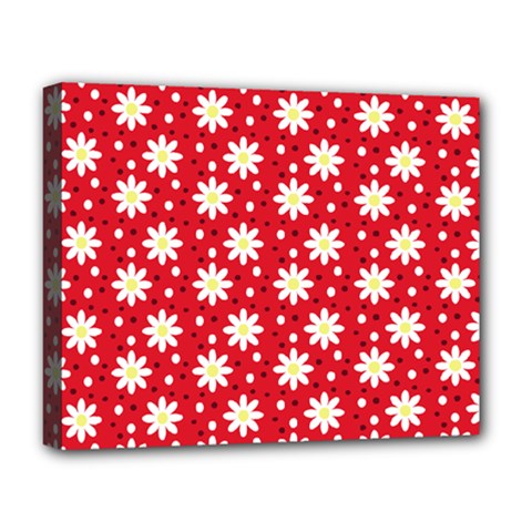 Daisy Dots Red Deluxe Canvas 20  X 16   by snowwhitegirl