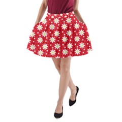 Daisy Dots Red A-line Pocket Skirt by snowwhitegirl