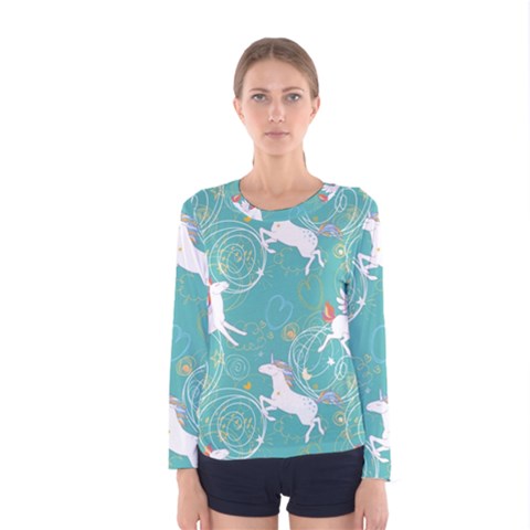 Magical Flying Unicorn Pattern Women s Long Sleeve Tee by Bigfootshirtshop