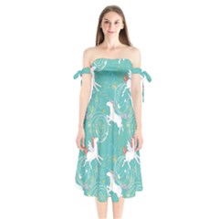 Magical Flying Unicorn Pattern Shoulder Tie Bardot Midi Dress by Bigfootshirtshop