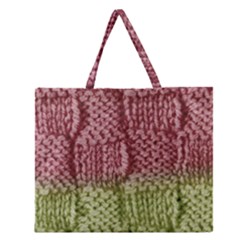 Knitted Wool Square Pink Green Zipper Large Tote Bag by snowwhitegirl