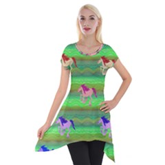 Rainbow Ponies Short Sleeve Side Drop Tunic by CosmicEsoteric