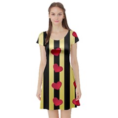 Love Heart Pattern Decoration Abstract Desktop Short Sleeve Skater Dress by Nexatart