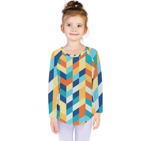 Geometric Retro Wallpaper Kids  Long Sleeve Tee by Nexatart