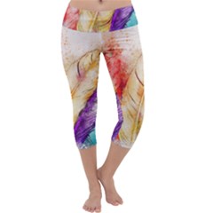 Feathers Bird Animal Art Abstract Capri Yoga Leggings by Nexatart