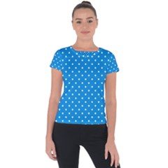 Blue Polka Dots Short Sleeve Sports Top  by jumpercat