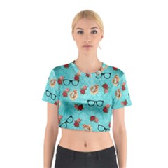 Vintage Glasses Blue Cotton Crop Top by snowwhitegirl