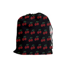 Cherries Black Drawstring Pouches (large)  by snowwhitegirl