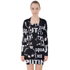 Squat Like Putin V-neck Bodycon Long Sleeve Dress by Valentinaart