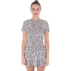 Elio s Shirt Faces In Black Outlines On White Drop Hem Mini Chiffon Dress by PodArtist