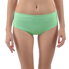    Classic Mint Green & White Herringbone Pattern Reversible Mid-waist Bikini Bottoms by PodArtist